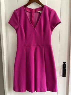 Banana Republic Fuchsia Pink Textured Short Sleeve Fit & Flare Skater Dress 8P